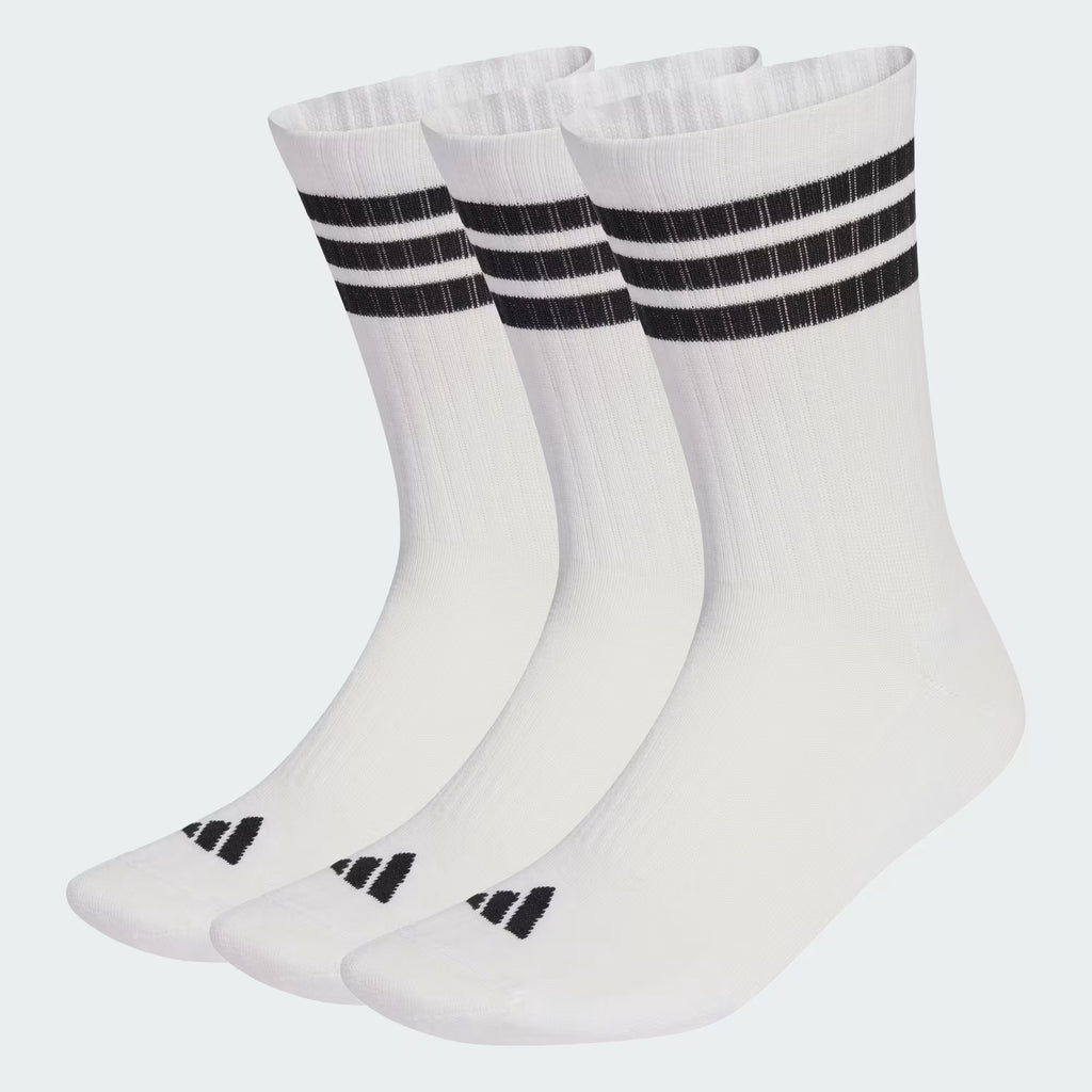 Unisex 3 Stripes Cushioned Crew Socks 3 Pairs (White/Black)