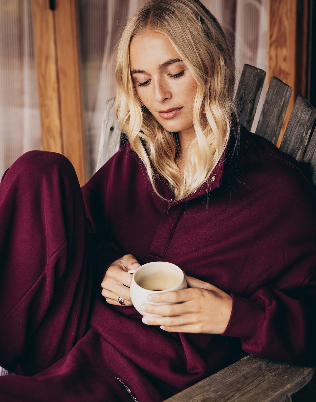 Womens Sierra Snap Collar Sweatshirt (Cherry Crush)