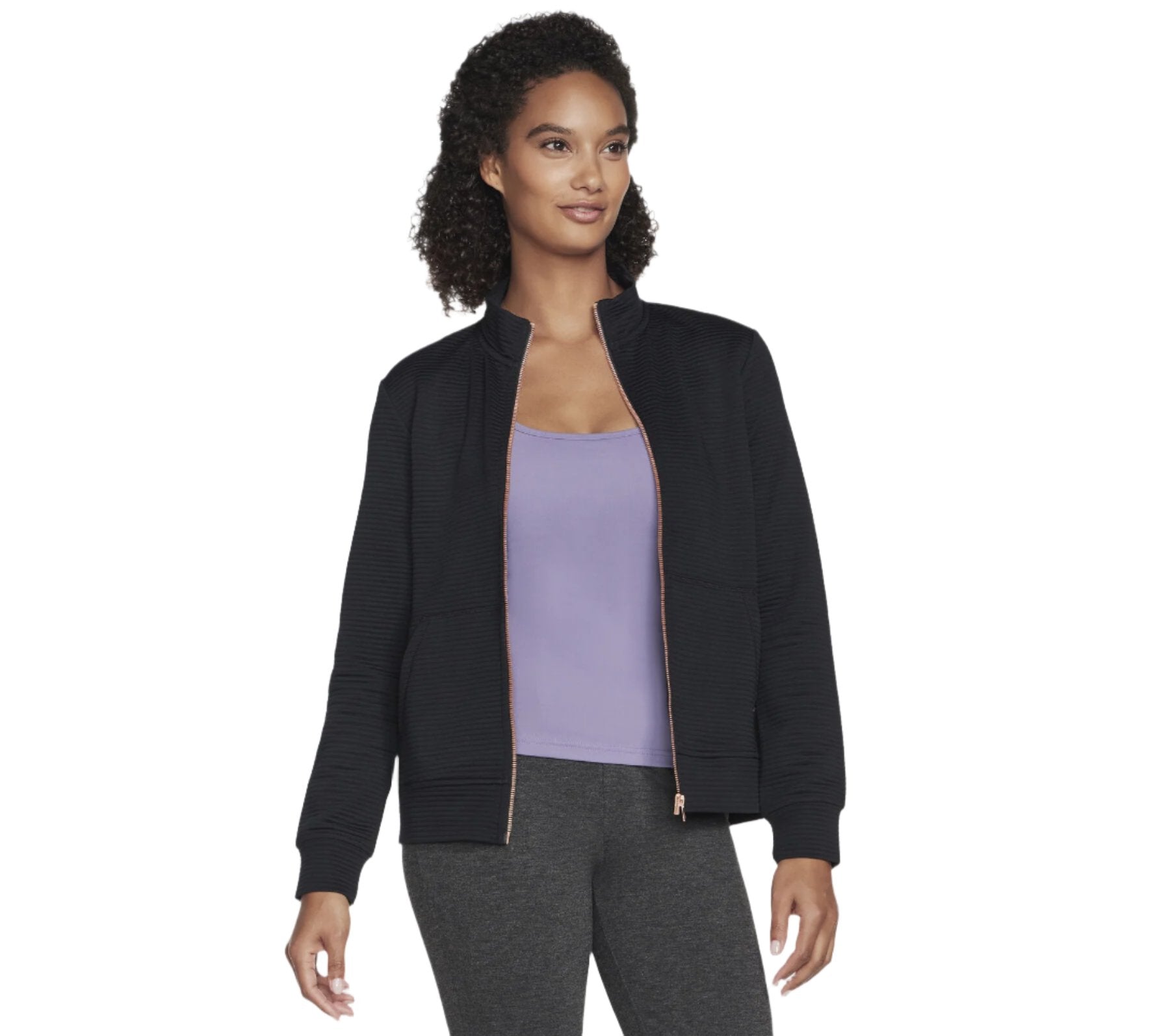 Womens Hoodless Hoodie GoWalk Full-Zip Jacket (Black)