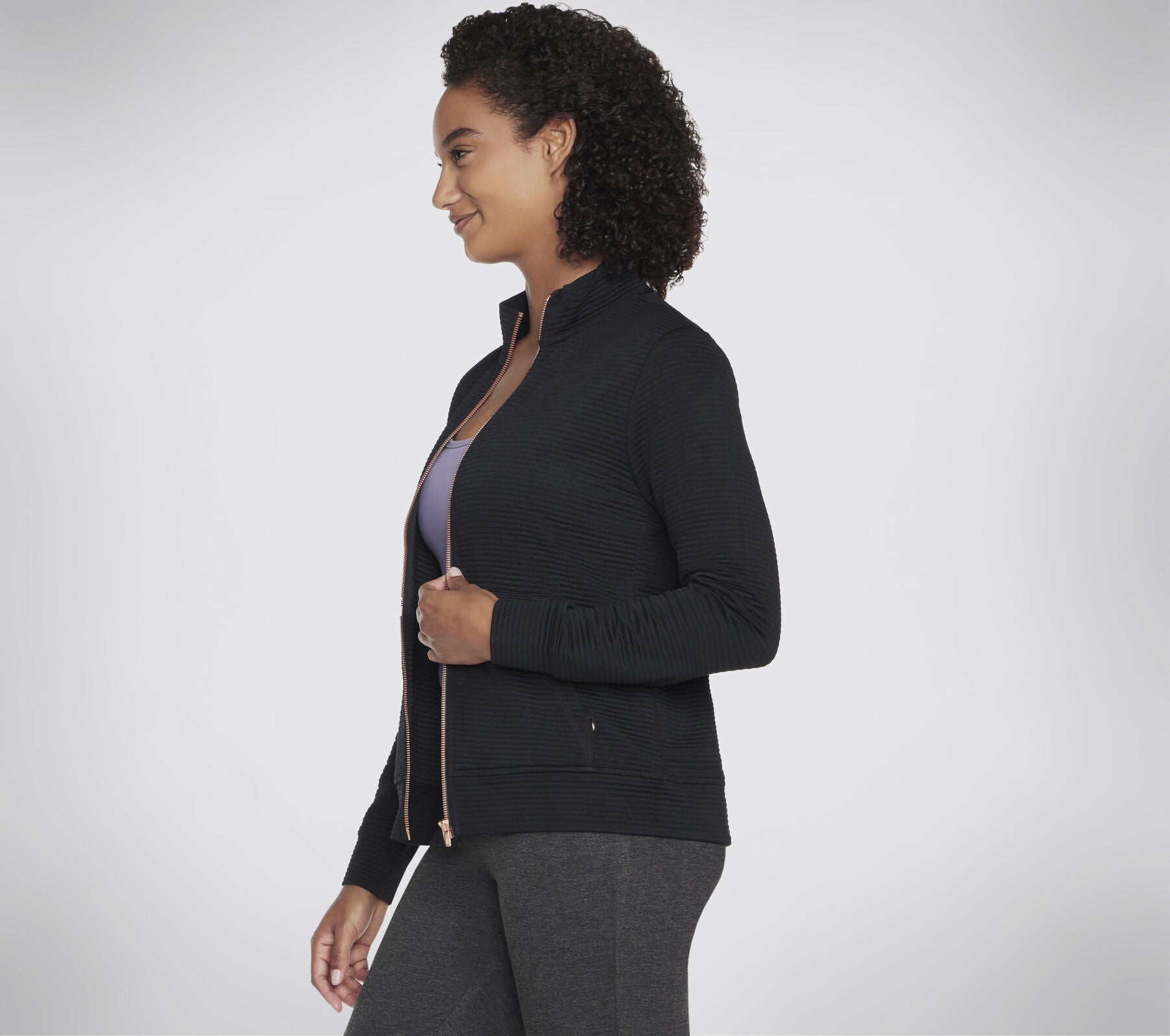 Womens Hoodless Hoodie GoWalk Full-Zip Jacket (Black)