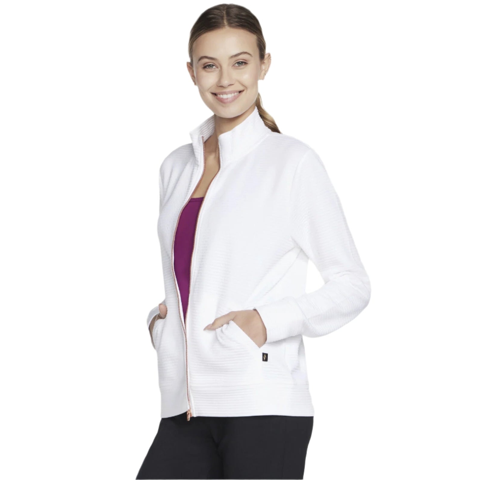 Womens Hoodless Hoodie GoWalk Full-Zip Jacket (White)