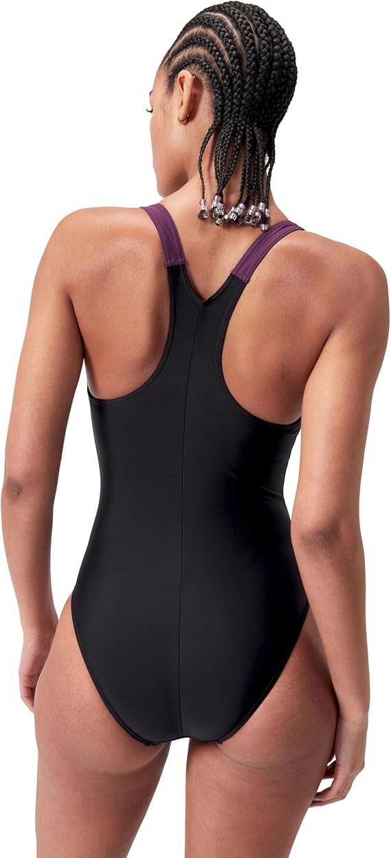 Womens Splice Racerback Swimsuit (Black/Purple)