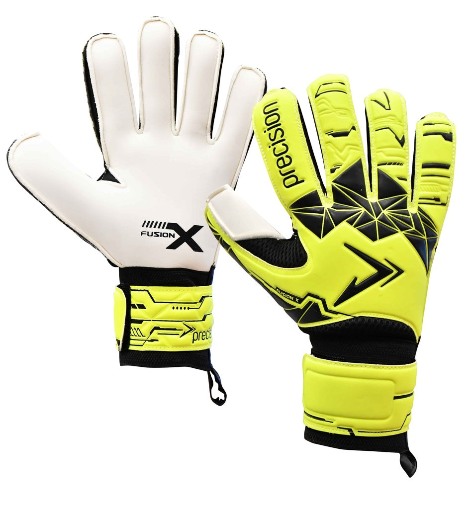 Precision Junior Fusion X Flat Cut Essential Goalkeeper Gloves (Fluo Yellow/Black)