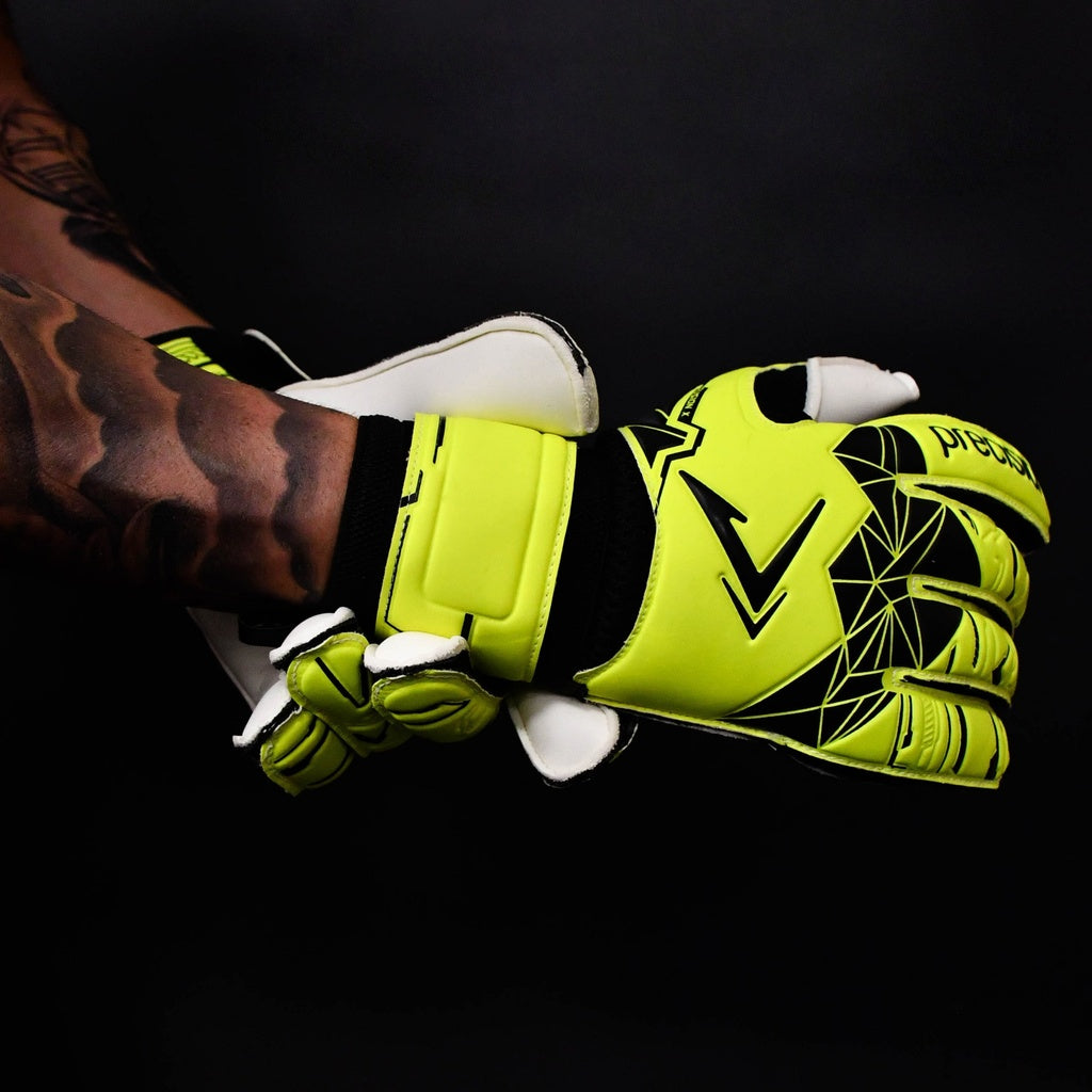 Precision Junior Fusion X Flat Cut Essential Goalkeeper Gloves (Fluo Yellow/Black)