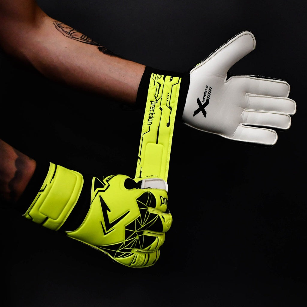 Precision Junior Fusion X Flat Cut Essential Goalkeeper Gloves (Fluo Yellow/Black)
