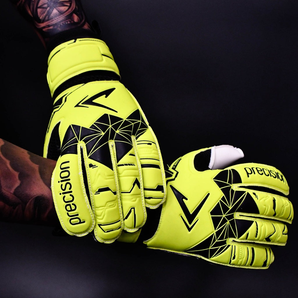Precision Junior Fusion X Flat Cut Essential Goalkeeper Gloves (Fluo Yellow/Black)