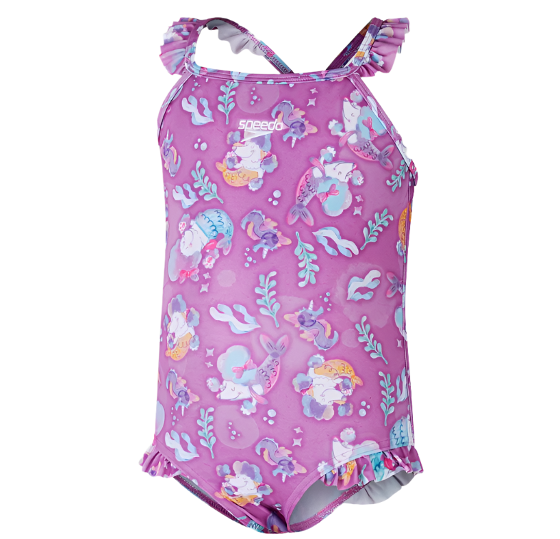 Girls Digital Frill Thinstrap Swimsuit (Pink)