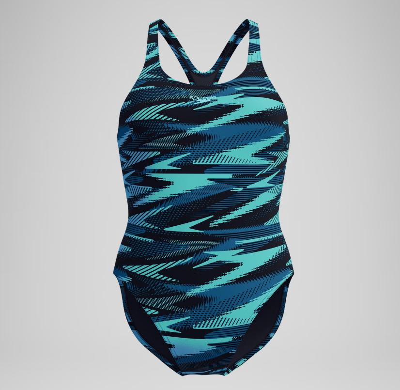 Womens HyberBoom Allover Medalist Swimsuit (DarkTeal/Green)