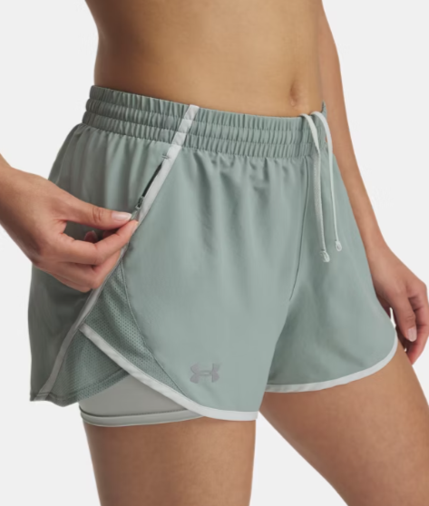 Womens Fly-By 2-in-1 Shorts (Silica Green/Hydro Green)