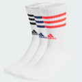 Mens 3-Stripes Cushioned Crew Socks 3 Pairs (White)