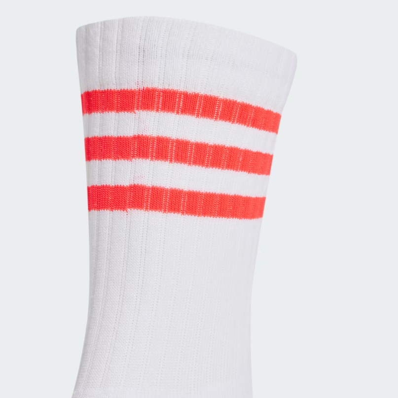 Mens 3-Stripes Cushioned Crew Socks 3 Pairs (White)