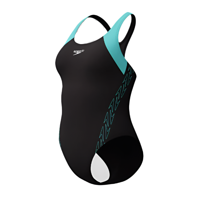 Womens Hyperboom Splice Racerback Swimsuit (Black/Turquoise)