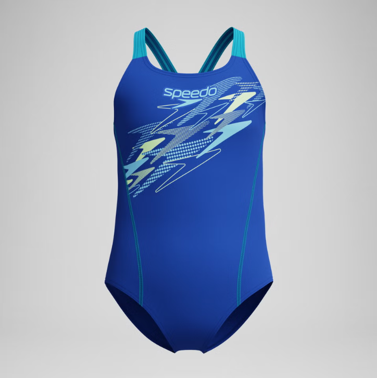 Girls Medley Logo Swimsuit (Blue/Light Green)