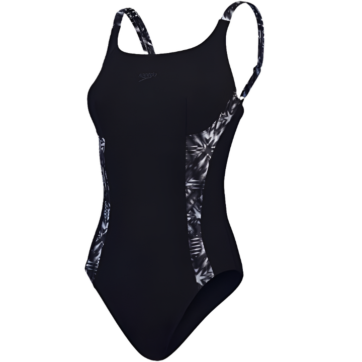 Women's Shaping Printed Splice Swimsuit (Black/Grey)