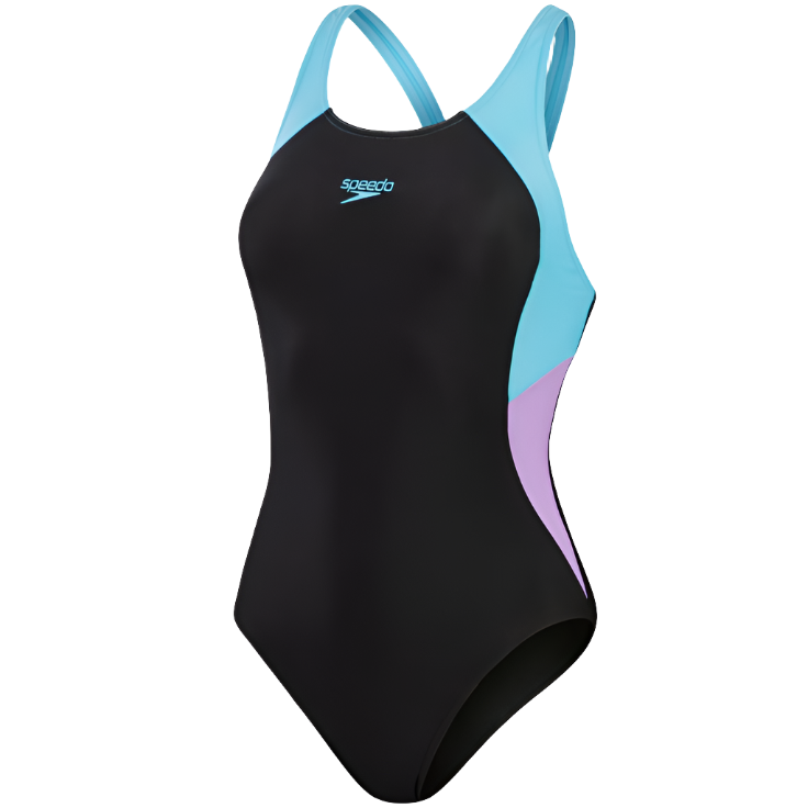 Women's Colourblock Splice Swimsuit Muscleback (Black/Blue/Purple)