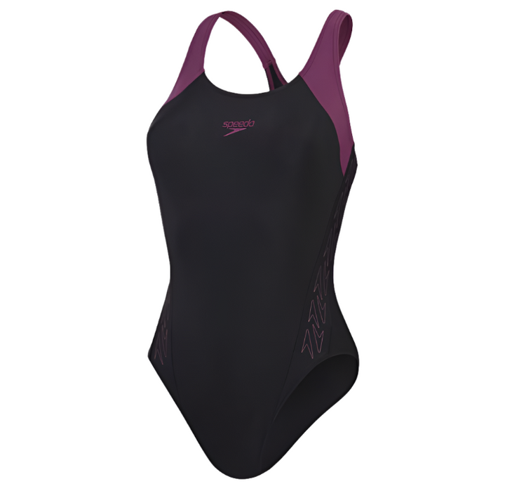 Womens Splice Racerback Swimsuit (Black/Purple)