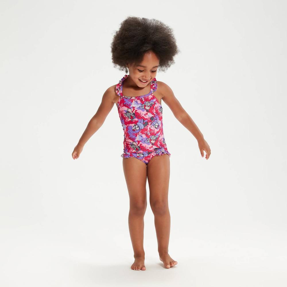 Girls Digi frill Swimsuit (Pink/Purple)