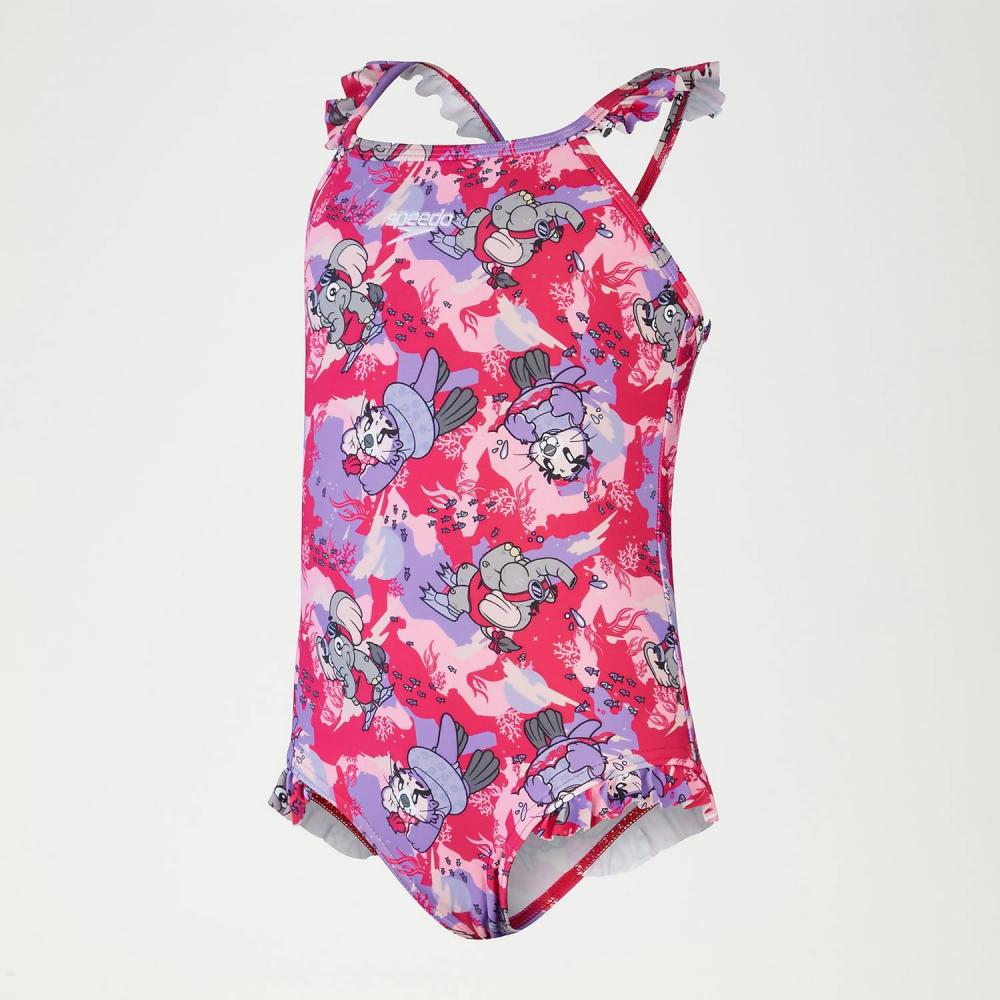 Girls Digi frill Swimsuit (Pink/Purple)