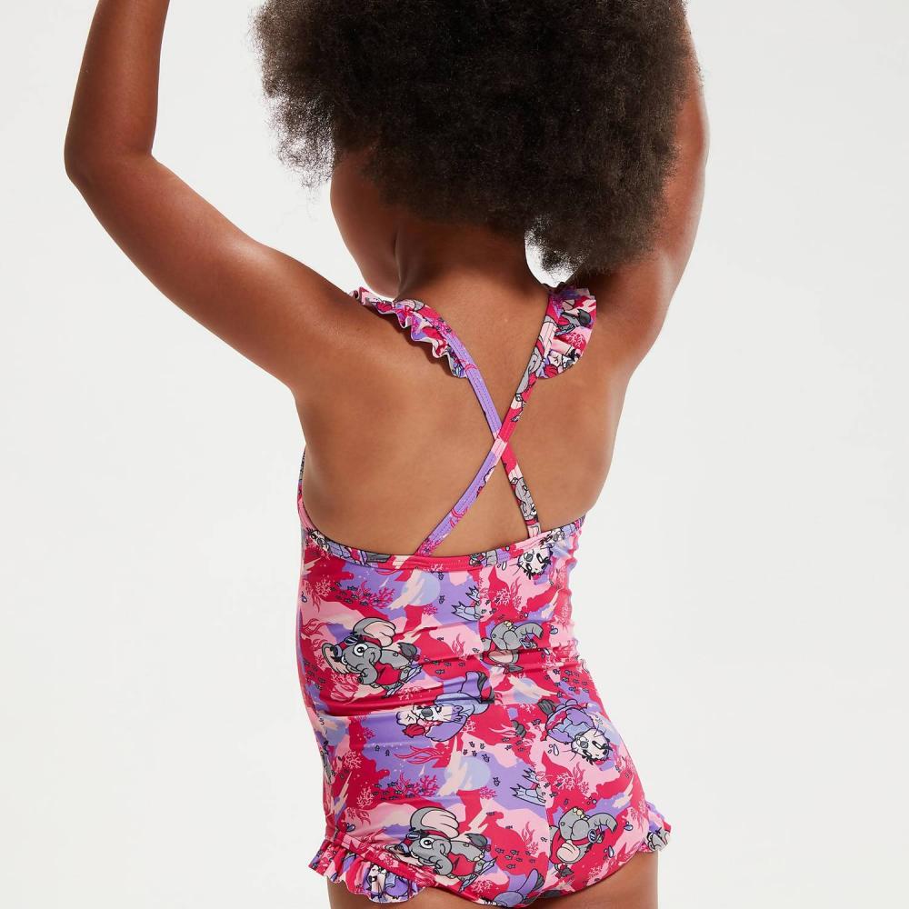 Girls Digi frill Swimsuit (Pink/Purple)