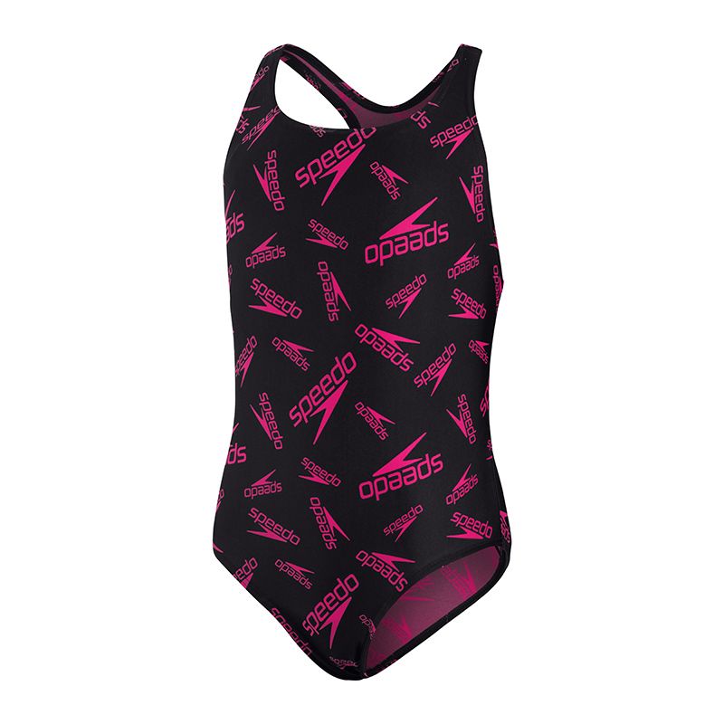 Girls Boom Logo Medalist Swimsuit (Black/Pink)