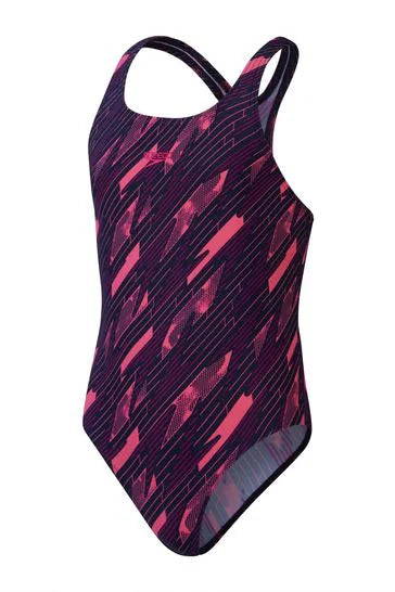 Girls Hyperbooom Allover Medalist Swimsuit (Navy/Pink)