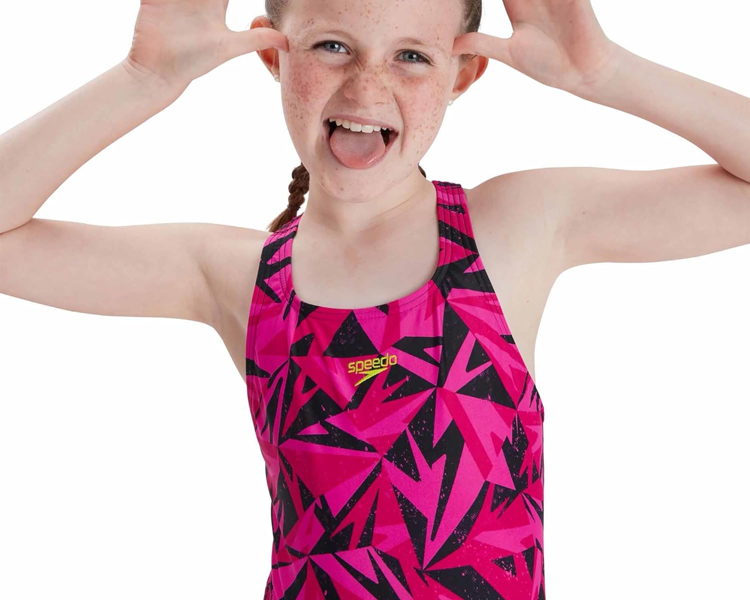 Girls Hyberboom Logo Medalist Swimsuit (Black/Pink)