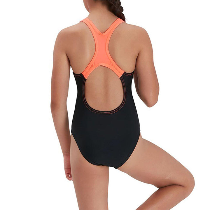 Girls Medley Logo ECO Medalist Swimsuit (Black/Orange)