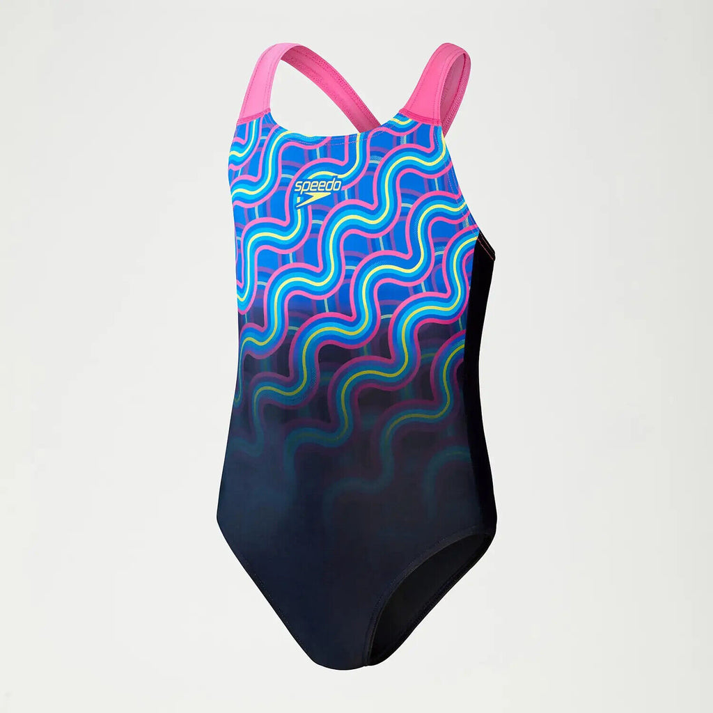 Girls Digital Placement Splashback Swimsuit (Navy/Pink)