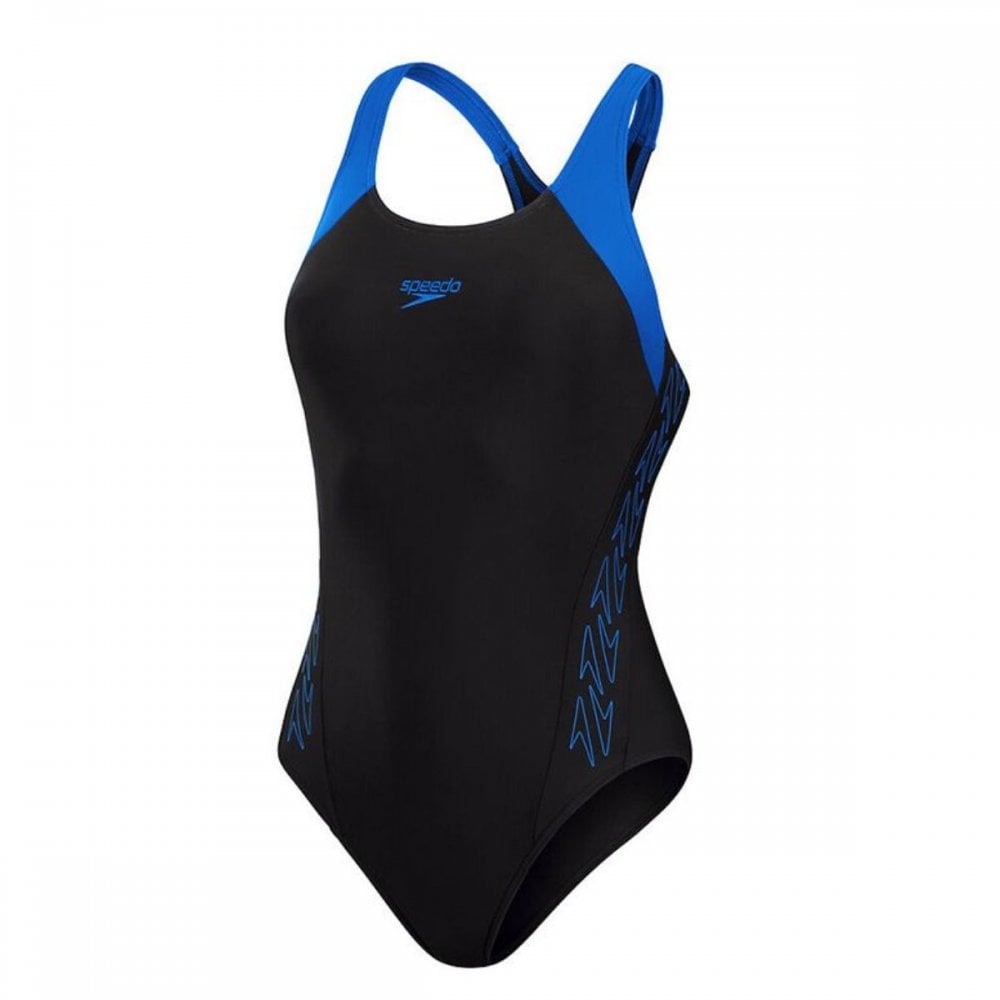 Womens Hyperboom Racerback Swimsuit (Black/Blue)