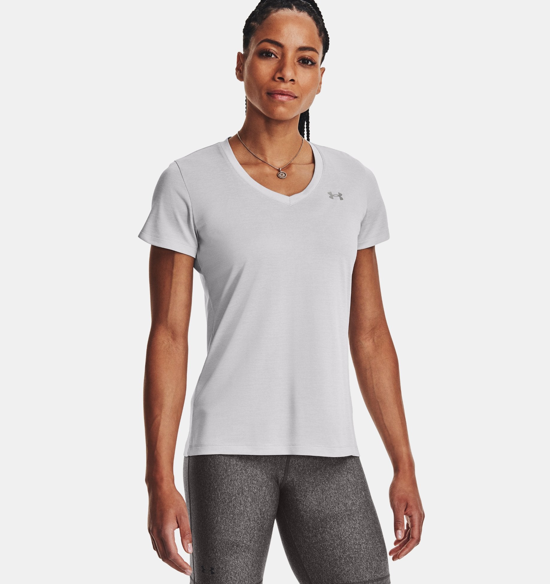 Womens Tech V Neck Twist T-Shirt (Light Grey)