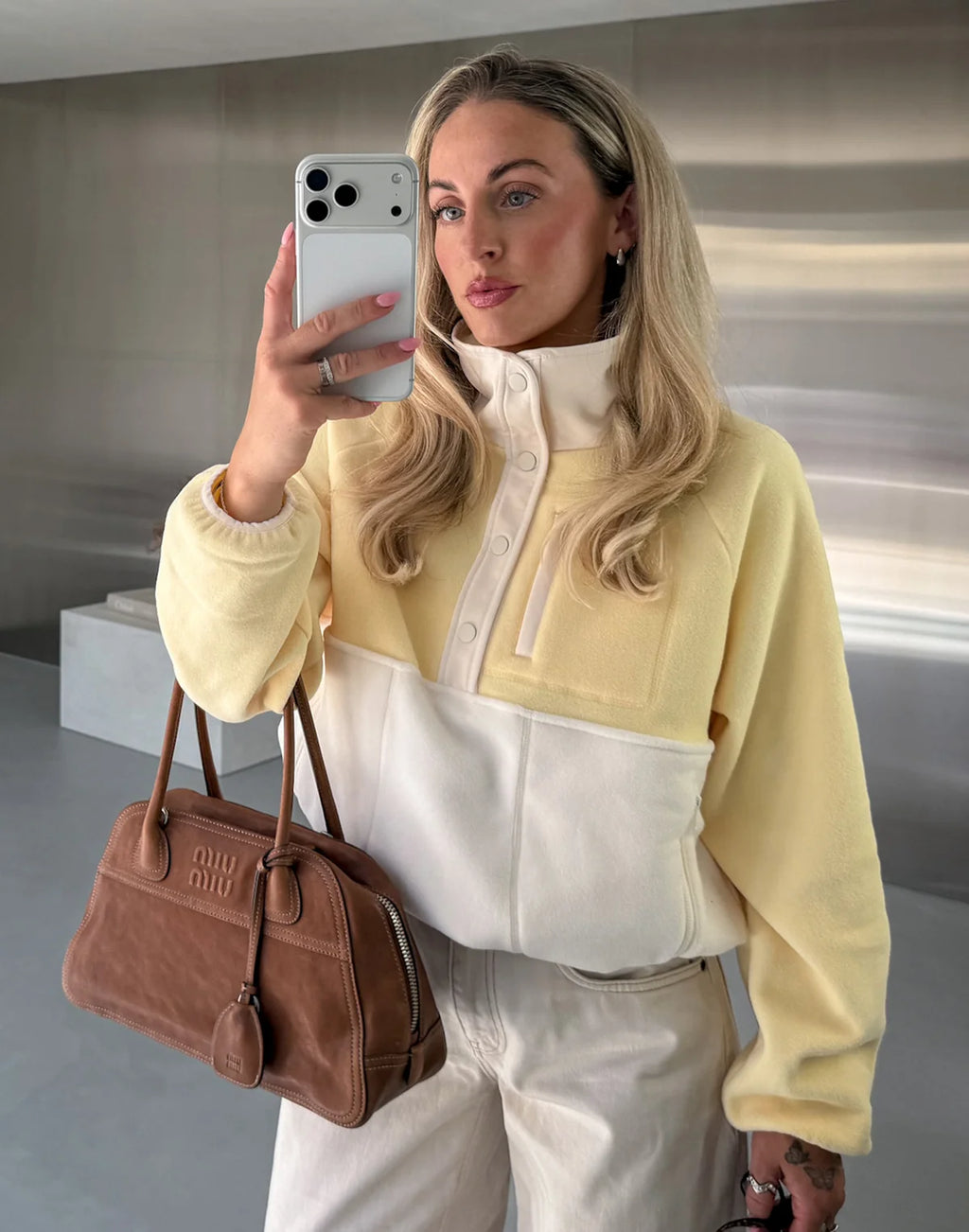 Womens Snap Collar Fleece (Pale Vanilla)
