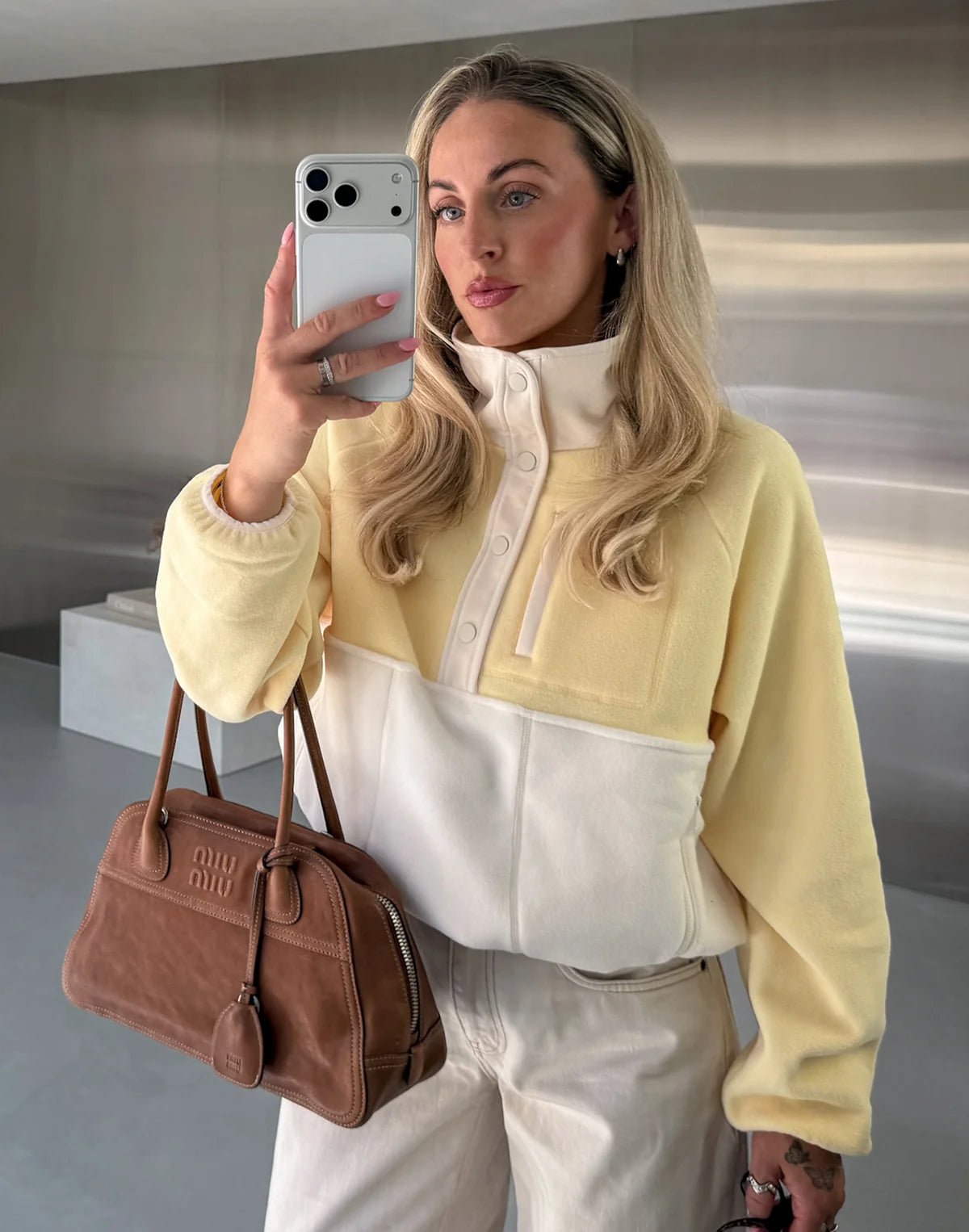 Womens Snap Collar Fleece (Pale Vanilla)