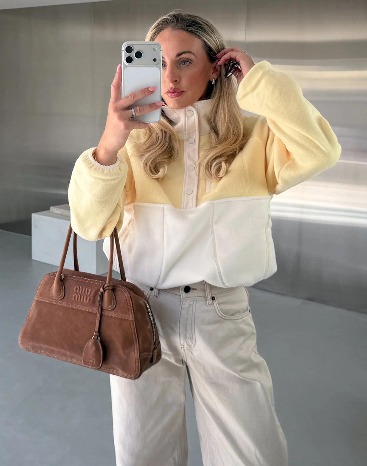 Womens Snap Collar Fleece (Pale Vanilla)