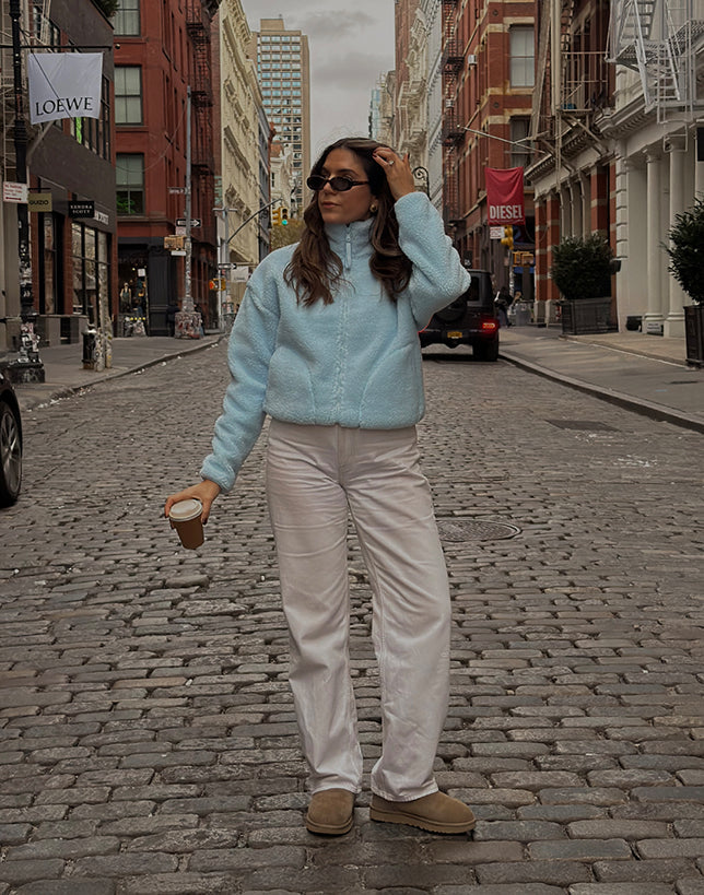 Womens Industry Fleece High Collar Jacket (Baby Blue)