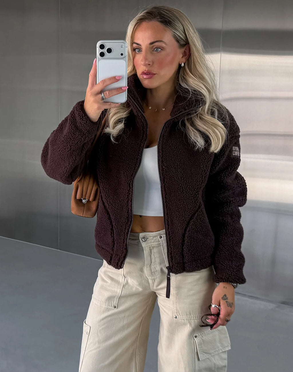 Womens Industry Fleece High Collar Full Zip Jacket (Mocha Bean)