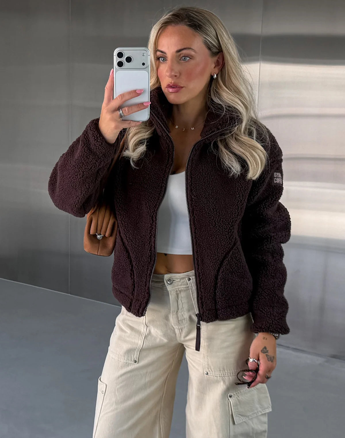 Womens Industry Fleece High Collar Full Zip Jacket (Mocha Bean)