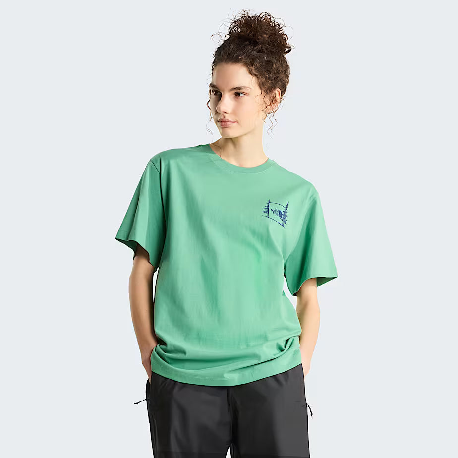 Unisex Camping Relaxed Graphic T-Shirt (Dimmed Algae)