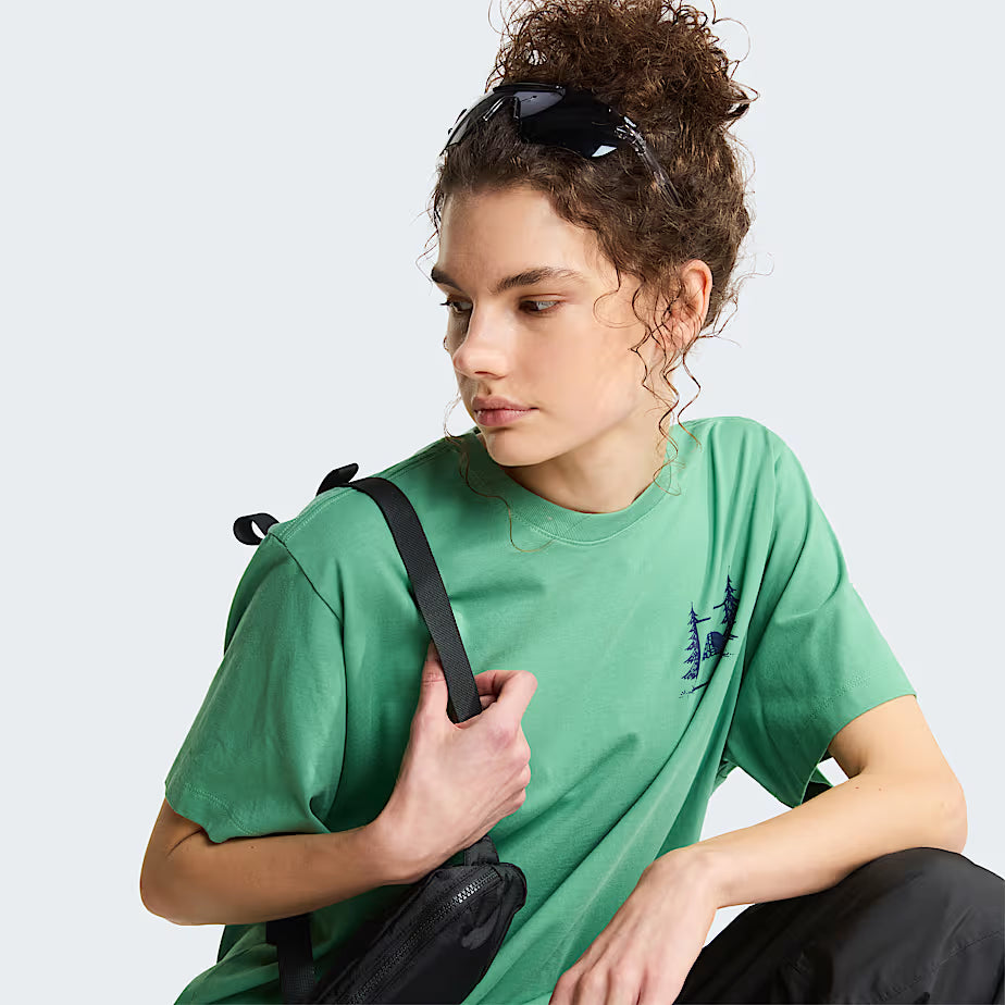 Unisex Camping Relaxed Graphic T-Shirt (Dimmed Algae)