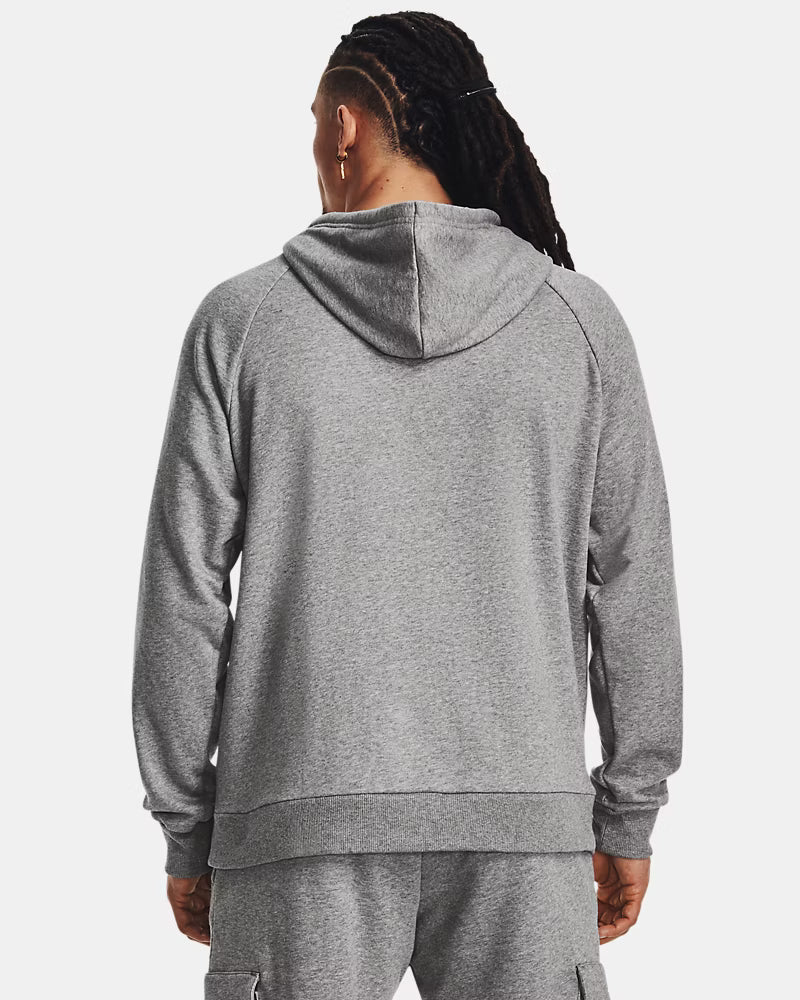 Mens UA Rival Fleece Hoodie (Castlerock Light Heather / White)