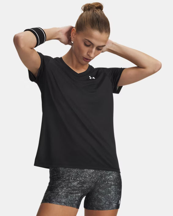 Womens Tech V Neck T-Shirt (Black/White)