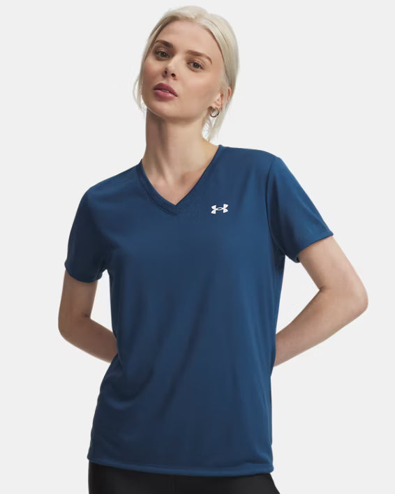 Womens Tech V Neck T-Shirt (Wham Blue/White)