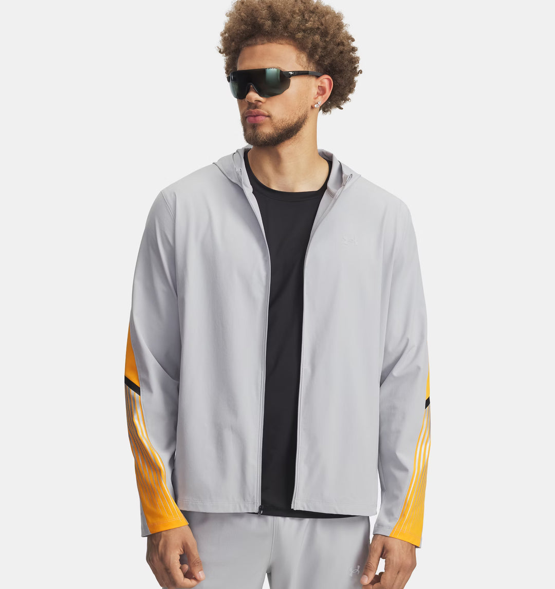 Mens UA Velociti Storm Hooded Jacket (Mod Gray/Squad Orange/Reflective)