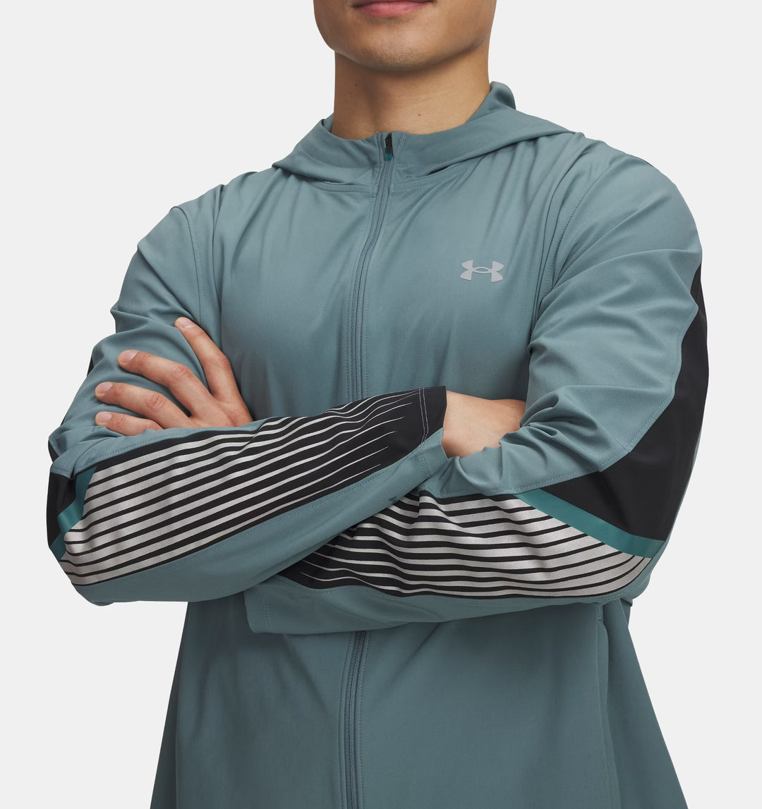 Mens UA Velociti Storm Hooded Jacket (Jasper Blue/Black/Reflective)