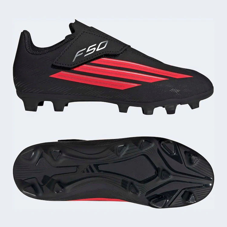 Junior F50 Club Velcro FG/MG (Core Black/Lucid Red)